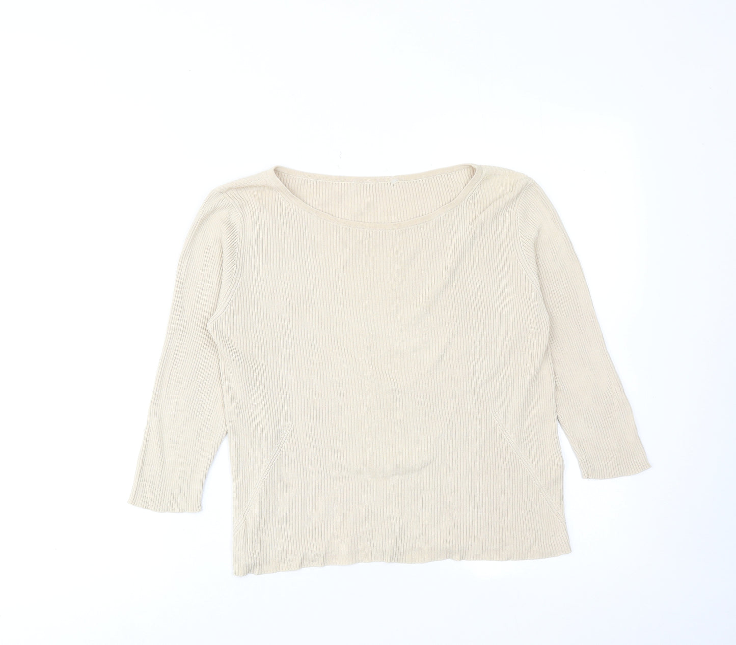 Marks and Spencer Womens Beige Round Neck Silk Pullover Jumper Size 14