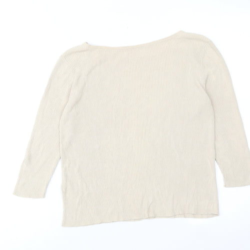 Marks and Spencer Womens Beige Round Neck Silk Pullover Jumper Size 14