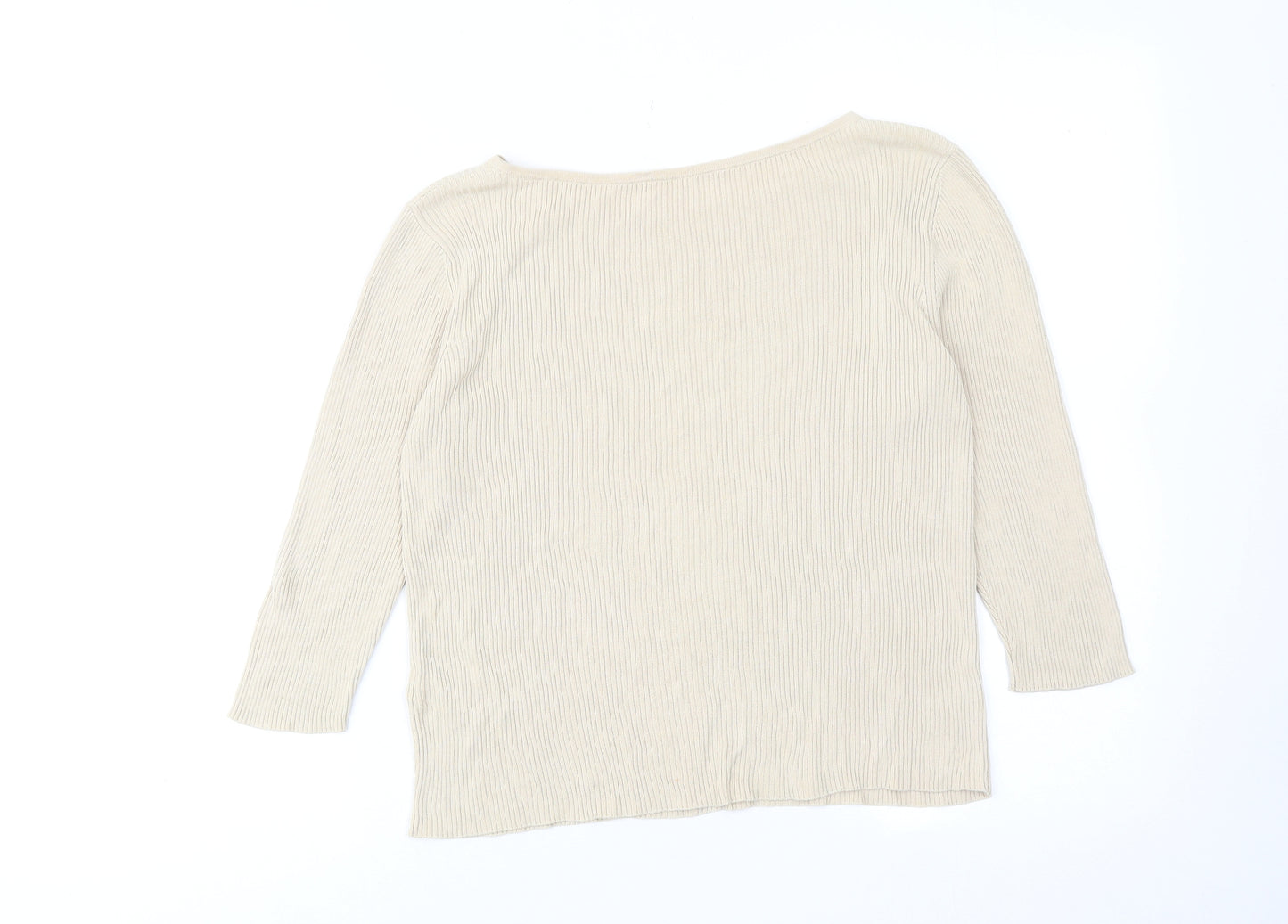 Marks and Spencer Womens Beige Round Neck Silk Pullover Jumper Size 14