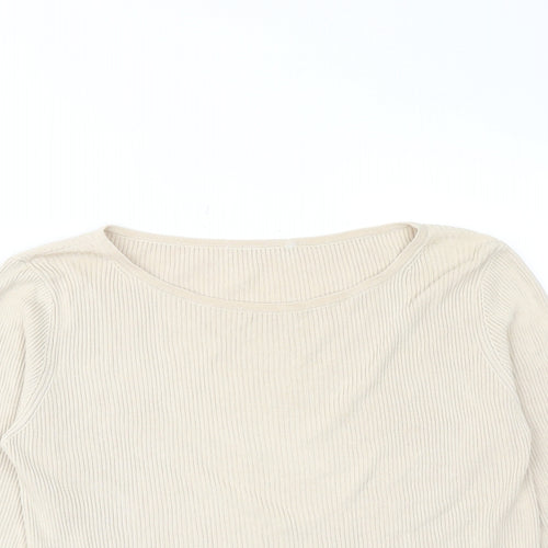 Marks and Spencer Womens Beige Round Neck Silk Pullover Jumper Size 14