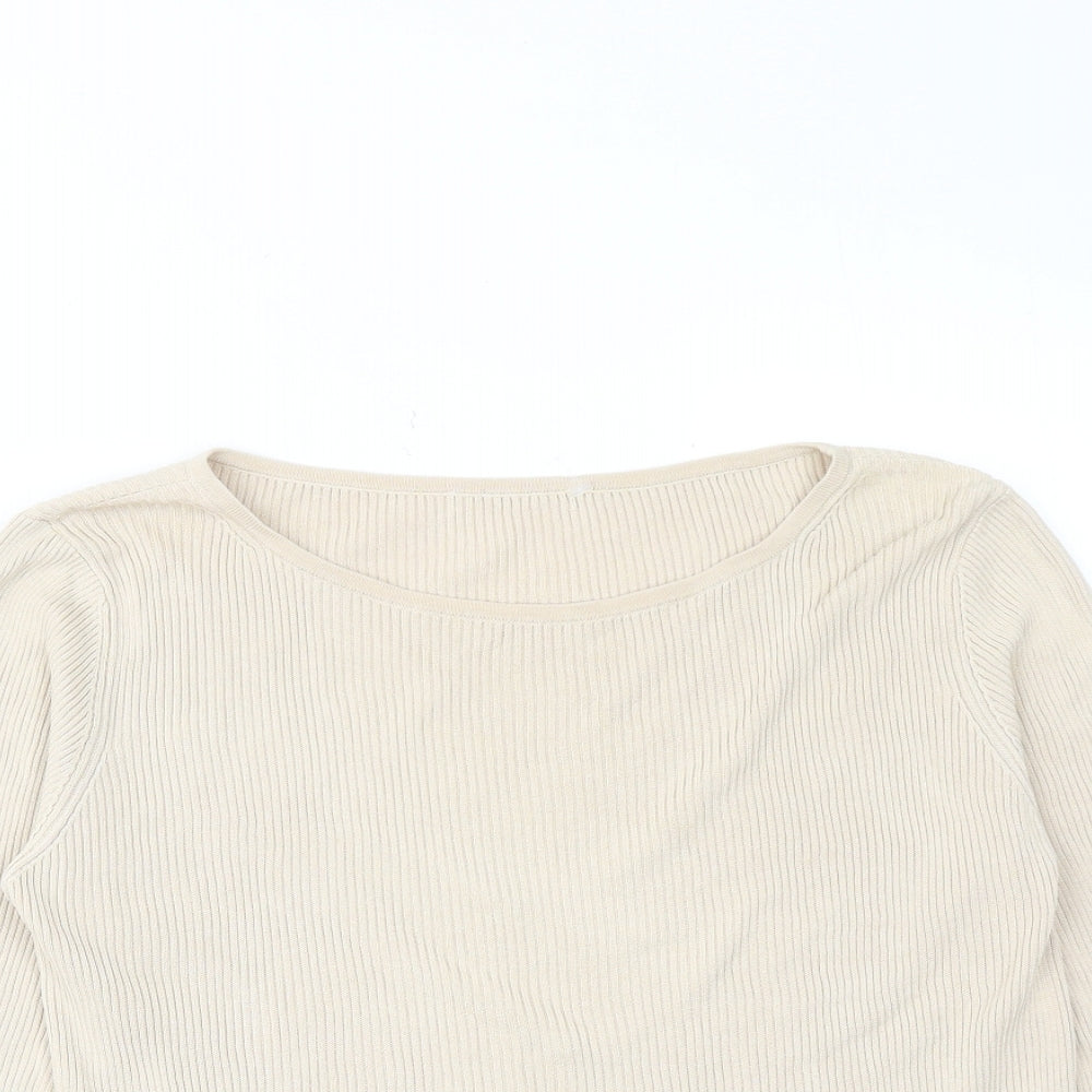 Marks and Spencer Womens Beige Round Neck Silk Pullover Jumper Size 14