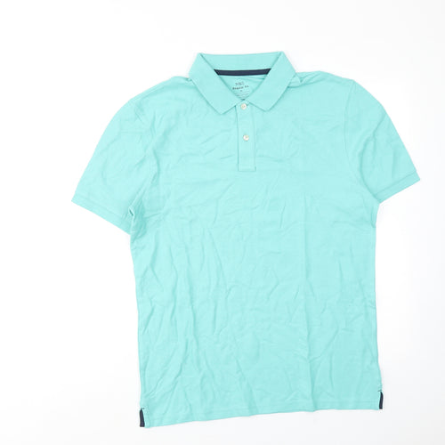 Marks and Spencer Mens Blue Cotton Polo Size M Collared Button