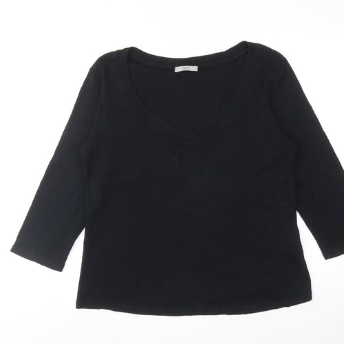 Marks and Spencer Womens Black Cotton Basic T-Shirt Size 18 V-Neck