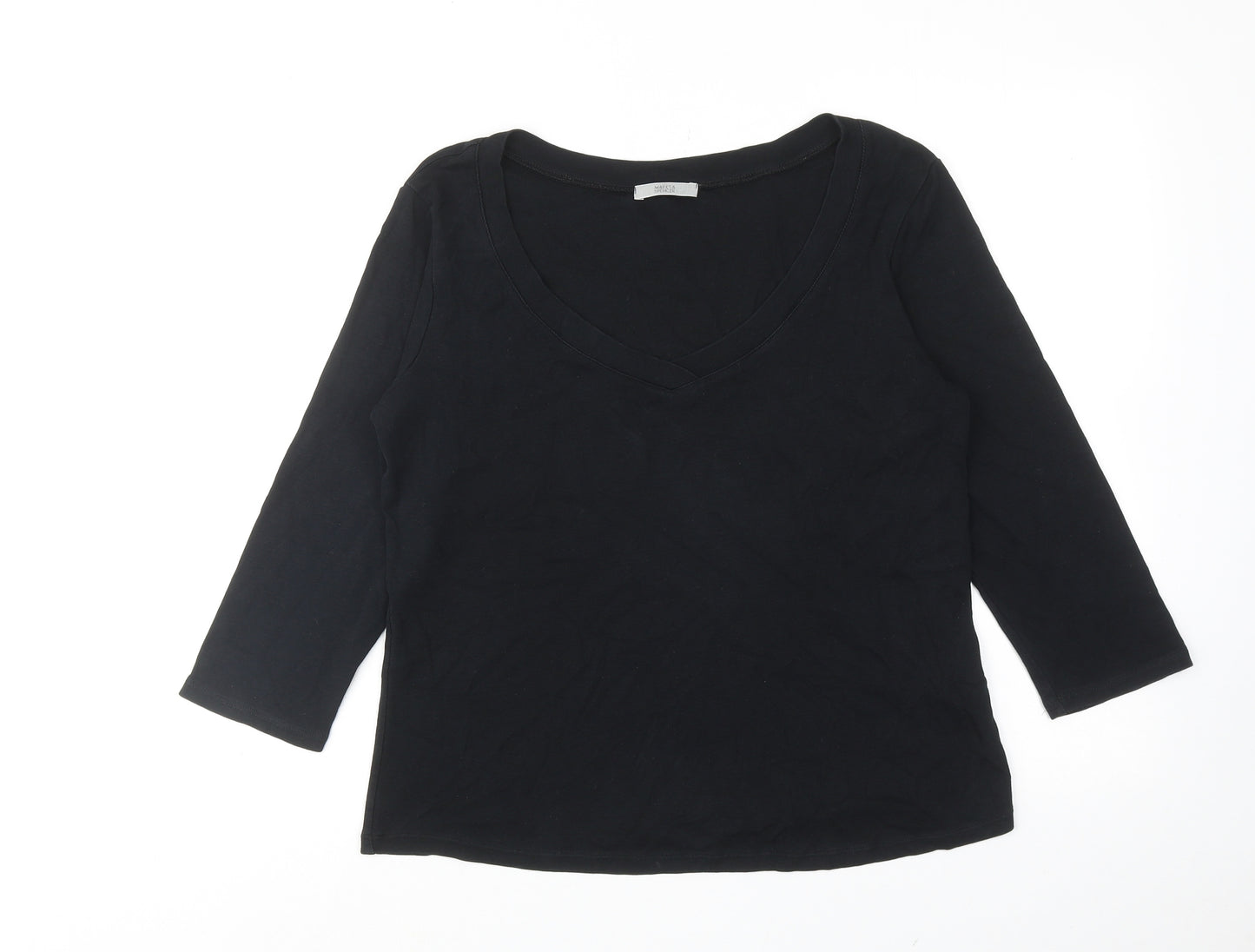 Marks and Spencer Womens Black Cotton Basic T-Shirt Size 18 V-Neck