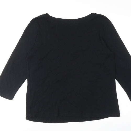Marks and Spencer Womens Black Cotton Basic T-Shirt Size 18 V-Neck