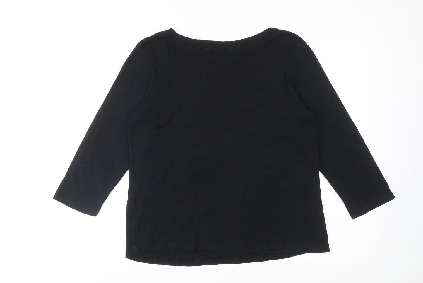 Marks and Spencer Womens Black Cotton Basic T-Shirt Size 18 V-Neck