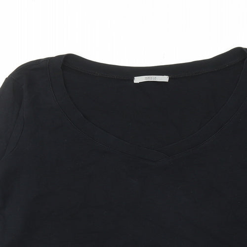 Marks and Spencer Womens Black Cotton Basic T-Shirt Size 18 V-Neck