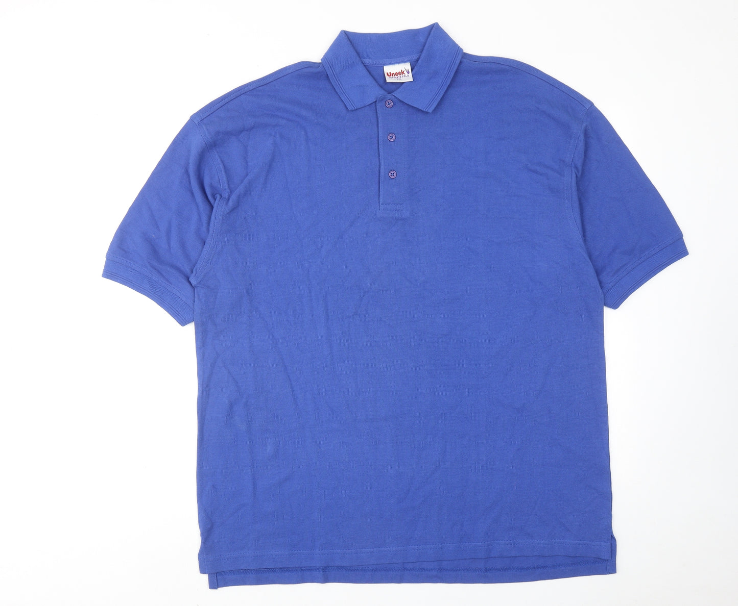 Uneek Mens Blue Cotton Polo Size 2XL Collared Button