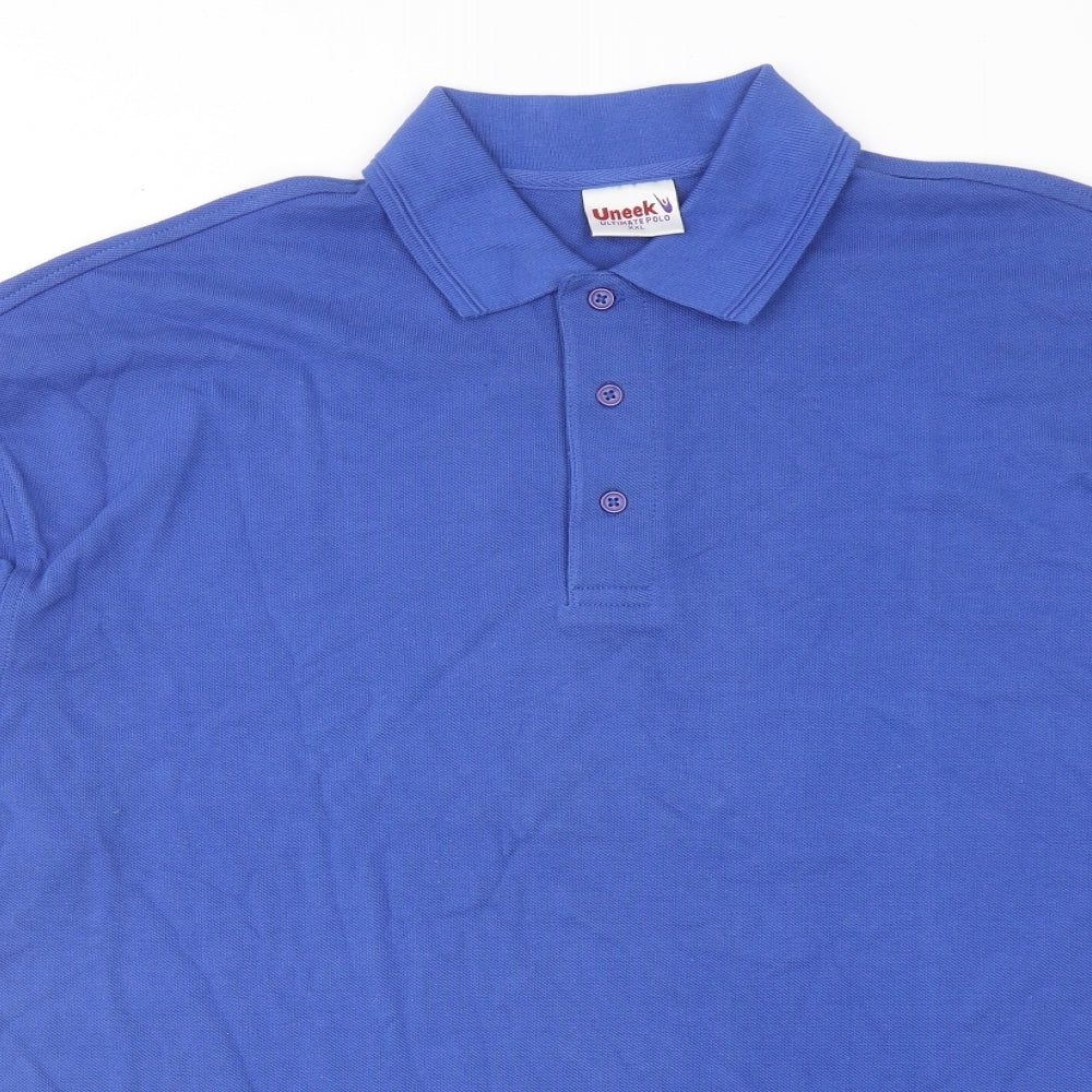 Uneek Mens Blue Cotton Polo Size 2XL Collared Button