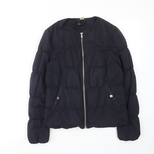 H&M Womens Blue Quilted Jacket Size 8 Zip