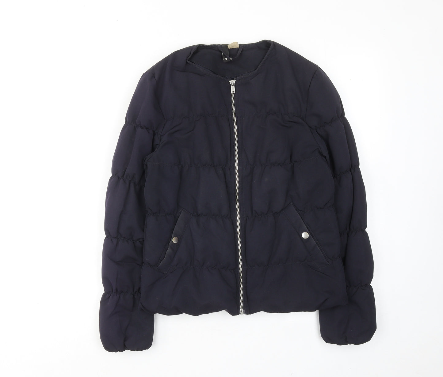 H&M Womens Blue Quilted Jacket Size 8 Zip
