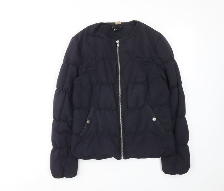 H&M Womens Blue Quilted Jacket Size 8 Zip