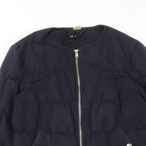 H&M Womens Blue Quilted Jacket Size 8 Zip