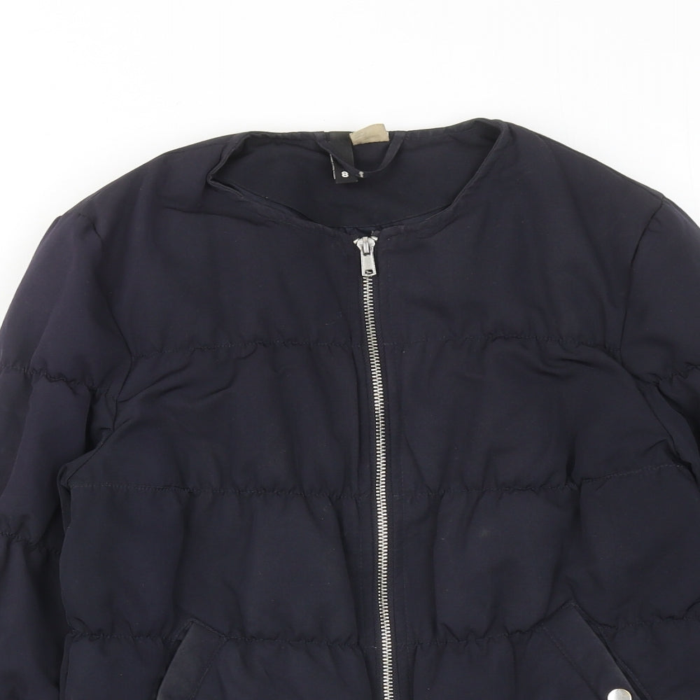 H&M Womens Blue Quilted Jacket Size 8 Zip