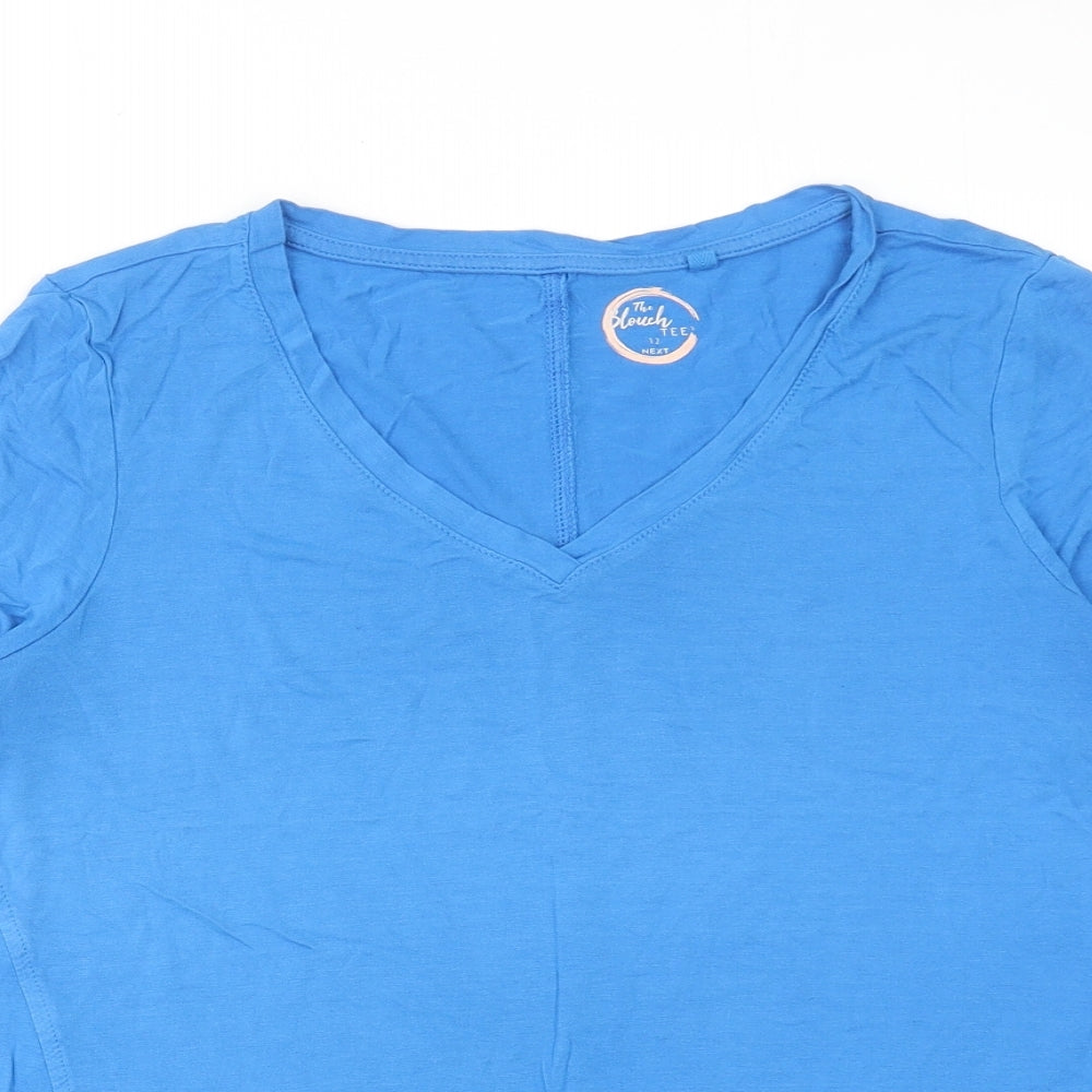 NEXT Womens Blue Viscose Basic T-Shirt Size 12 V-Neck