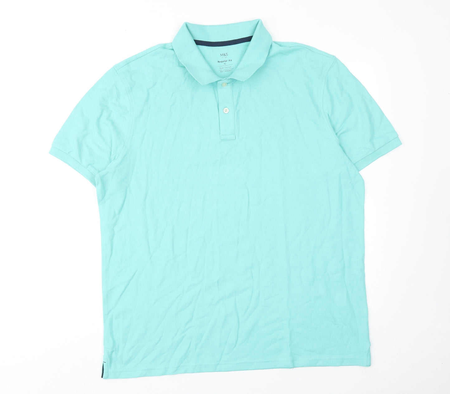 Marks and Spencer Mens Blue Cotton Polo Size XL Collared Button