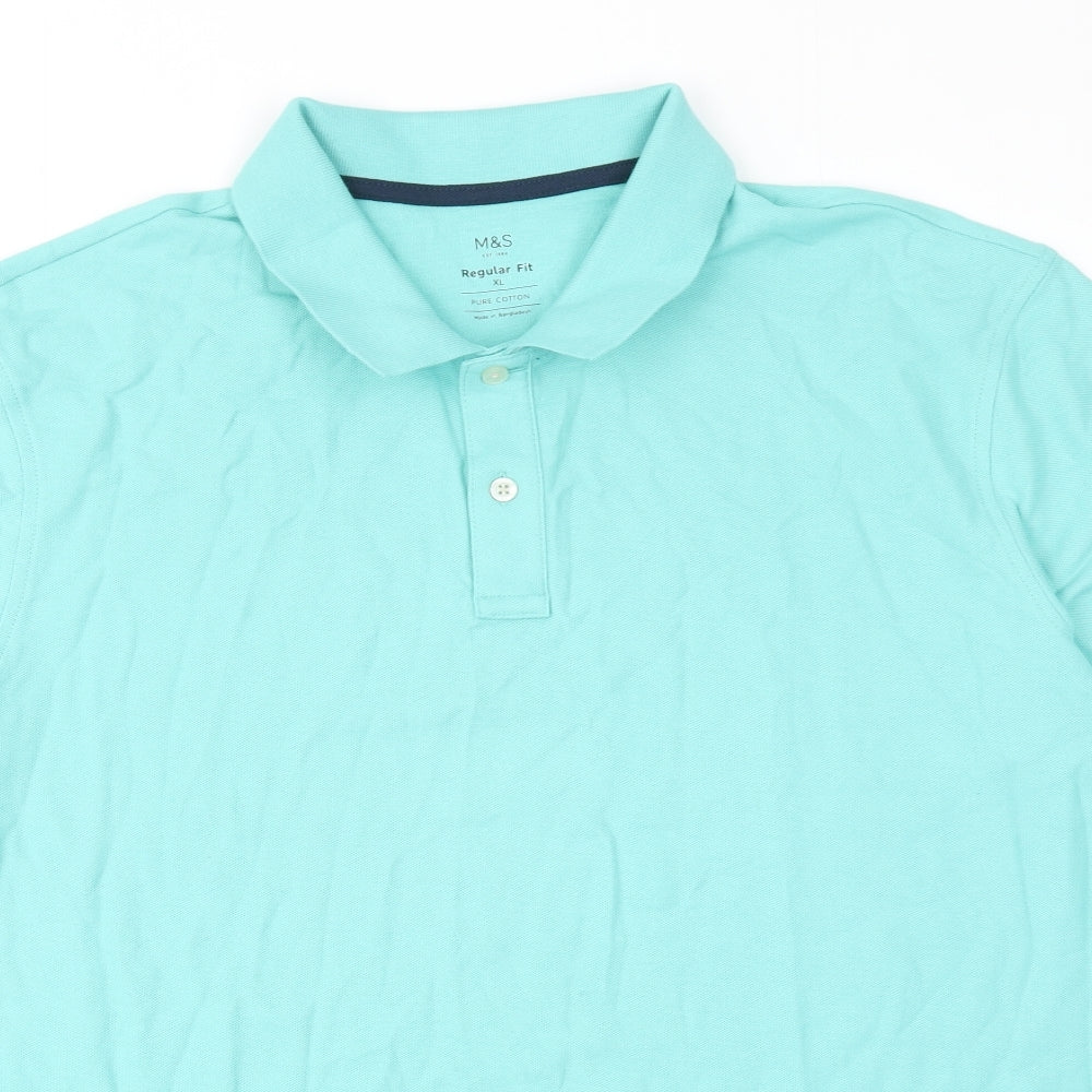 Marks and Spencer Mens Blue Cotton Polo Size XL Collared Button