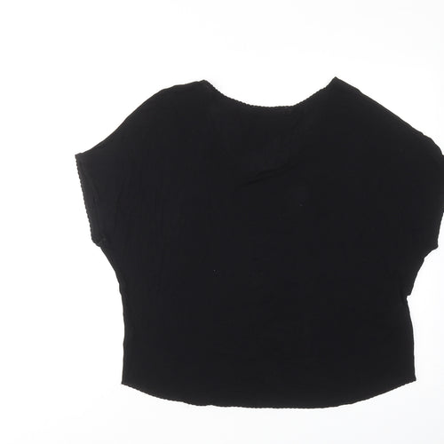 Promod Womens Black Viscose Basic T-Shirt Size M Scoop Neck