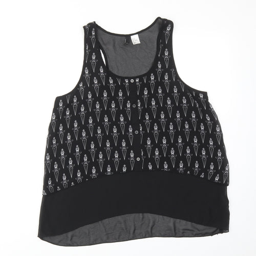 H&M Womens Black Geometric Polyester Basic Tank Size 12 Scoop Neck