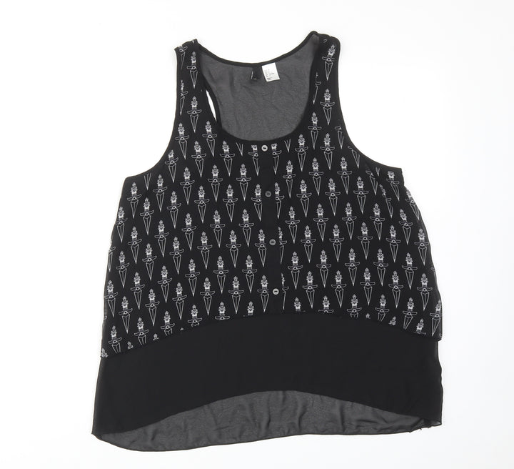 H&M Womens Black Geometric Polyester Basic Tank Size 12 Scoop Neck
