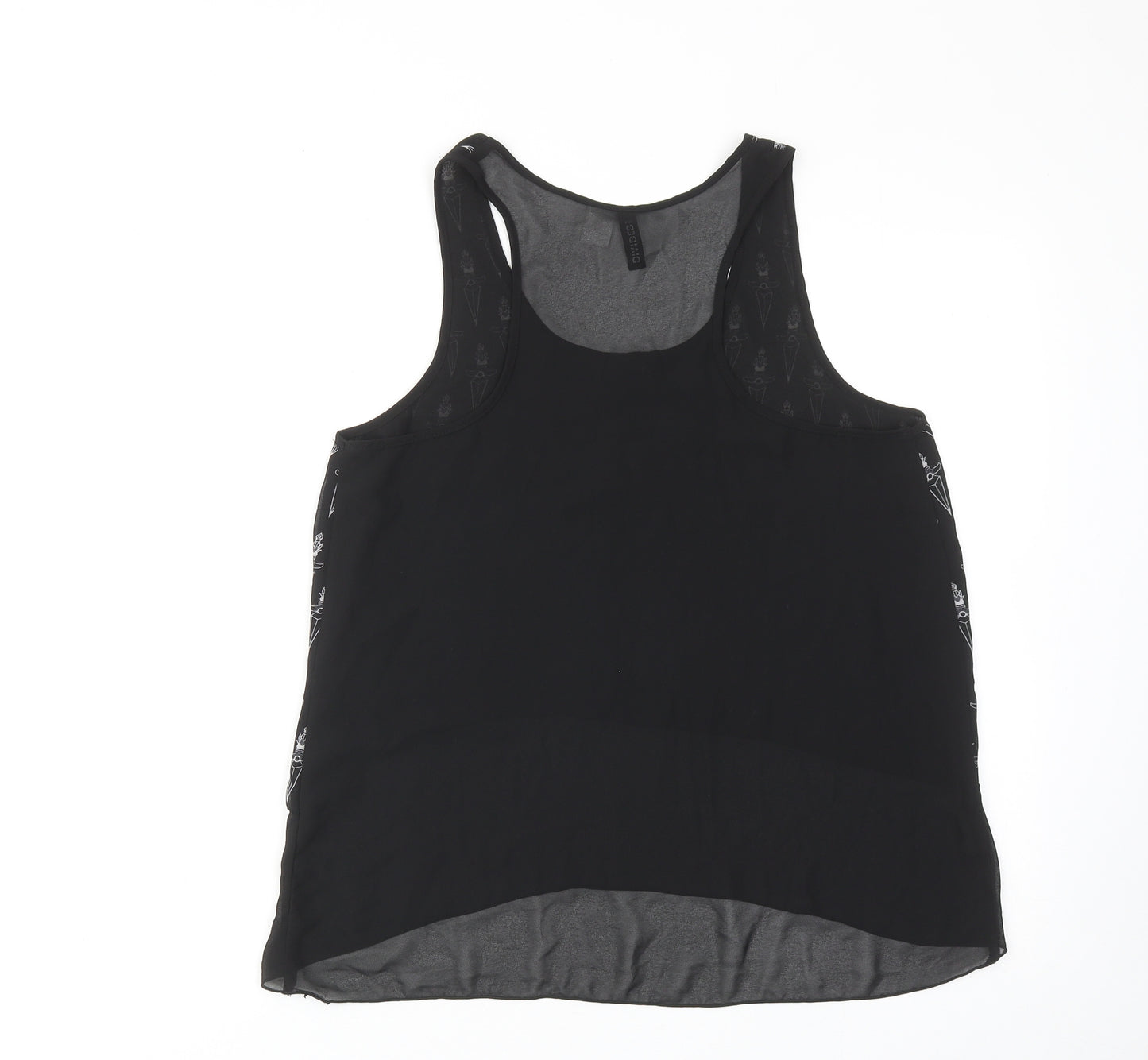 H&M Womens Black Geometric Polyester Basic Tank Size 12 Scoop Neck