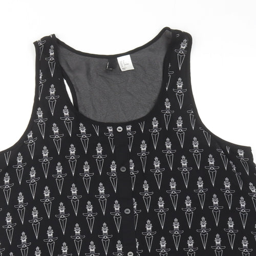 H&M Womens Black Geometric Polyester Basic Tank Size 12 Scoop Neck