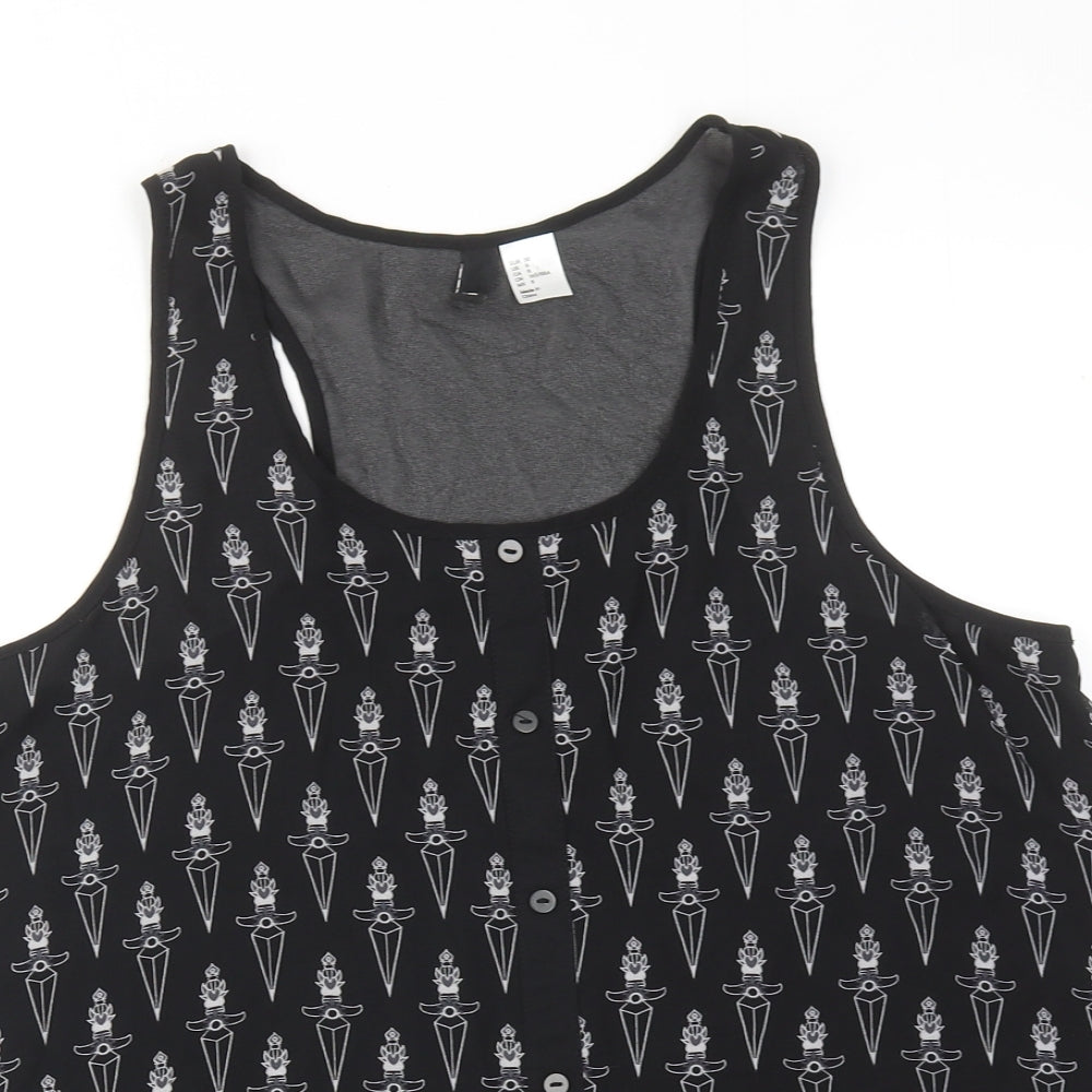 H&M Womens Black Geometric Polyester Basic Tank Size 12 Scoop Neck