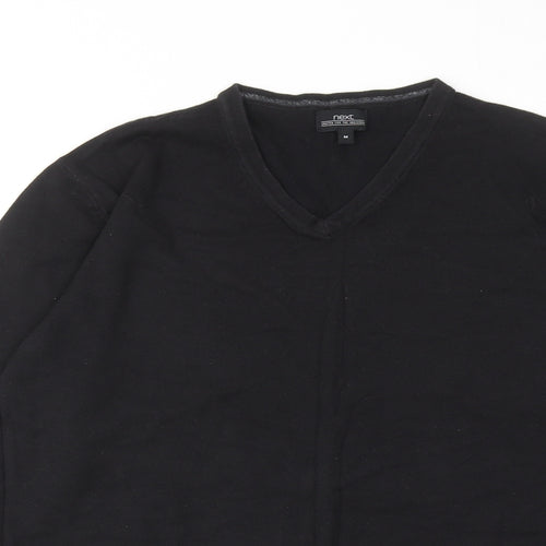 NEXT Mens Black V-Neck Cotton Pullover Jumper Size M Long Sleeve