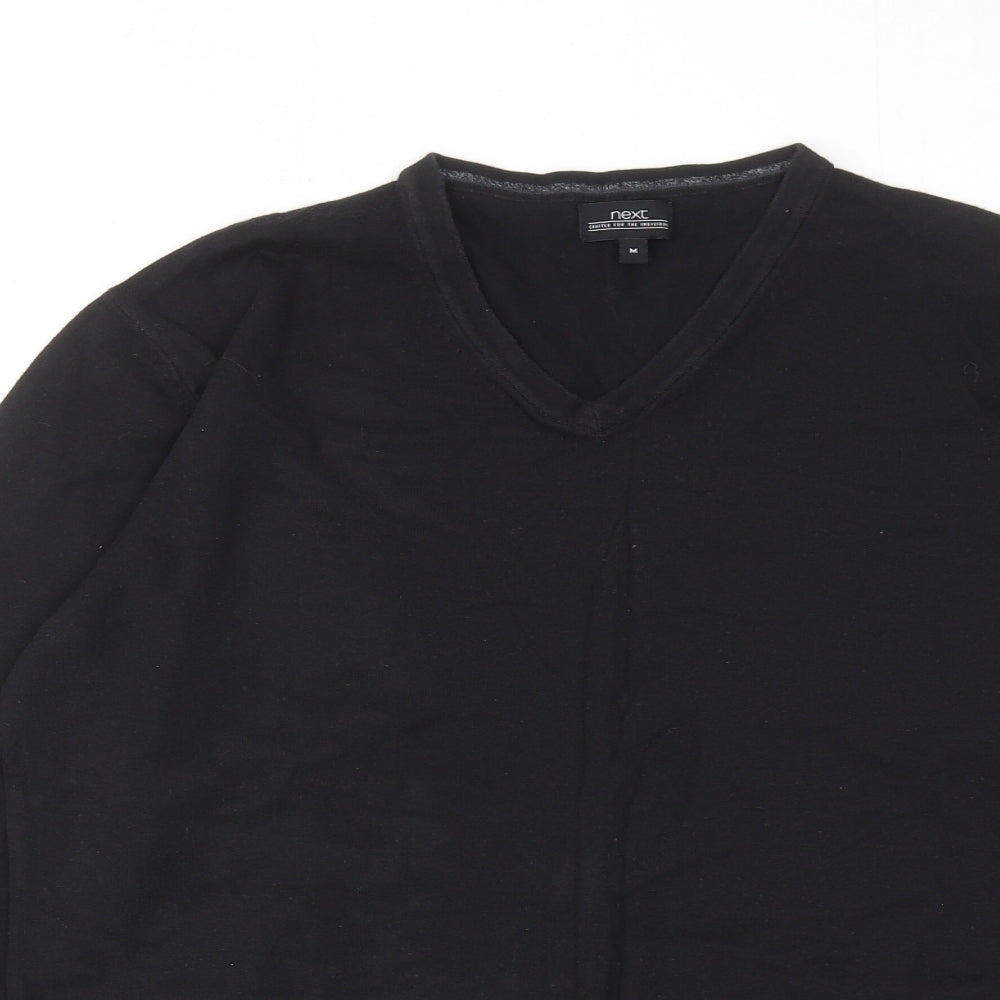 NEXT Mens Black V-Neck Cotton Pullover Jumper Size M Long Sleeve