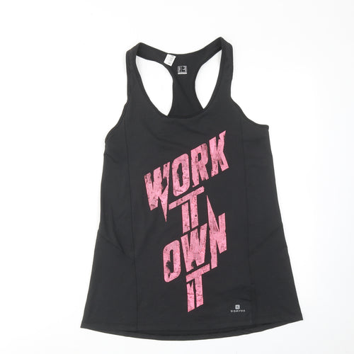 DECATHLON Womens Black Polyester Basic Tank Size S Scoop Neck Pullover - Slogan