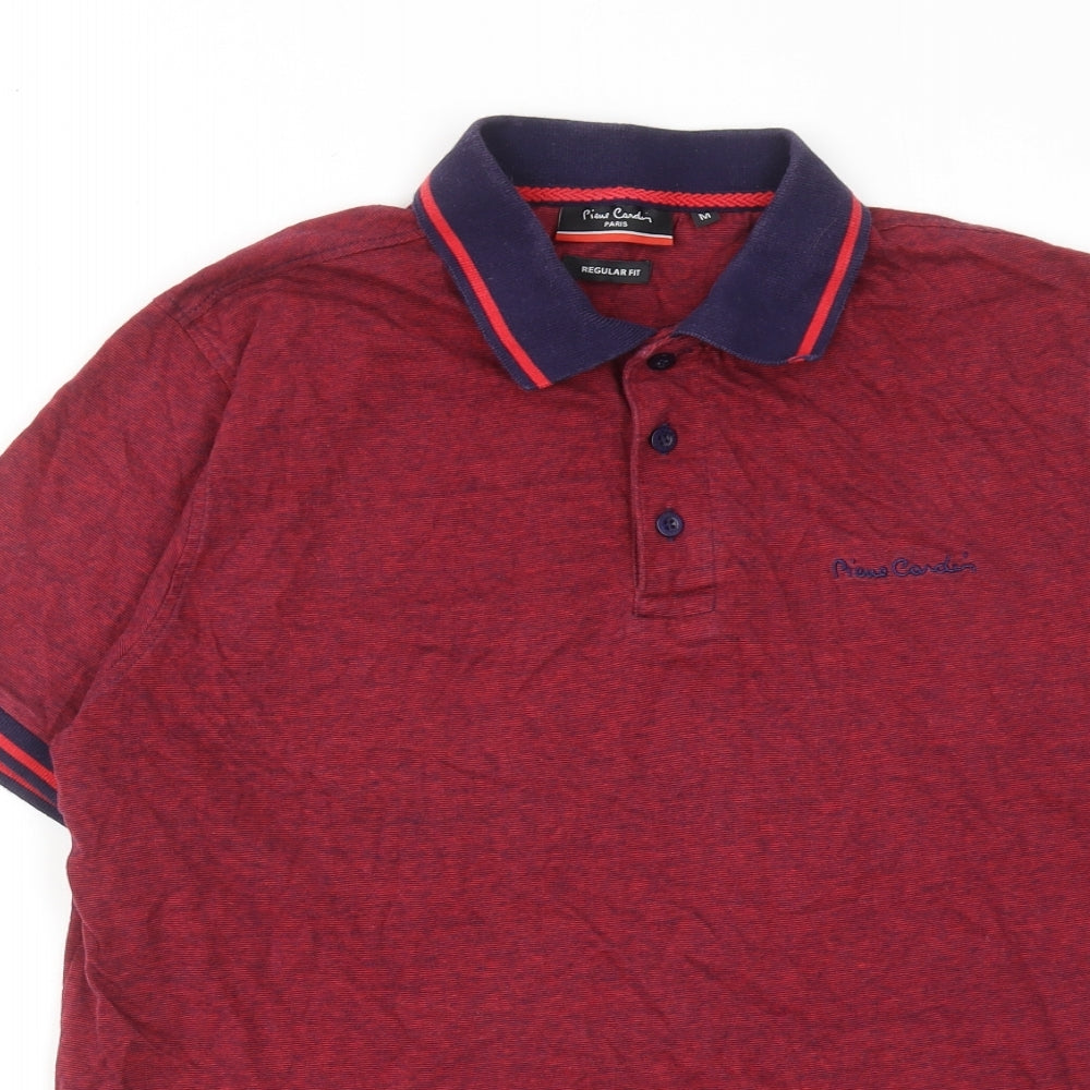 Pierre Cardin Mens Red Cotton Polo Size M Collared Button