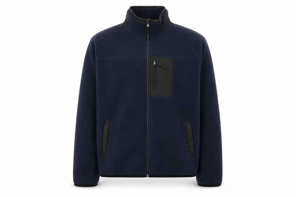 Front view of Debenhams men’s blue jacket, size L, zip