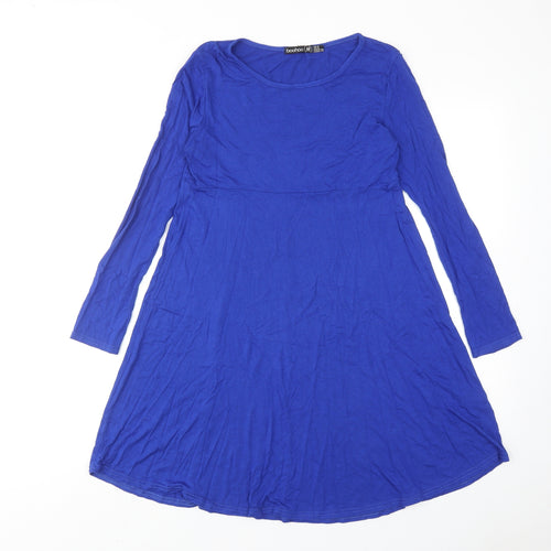 Boohoo Womens Blue Viscose Jumper Dress Size 8 Round Neck Pullover