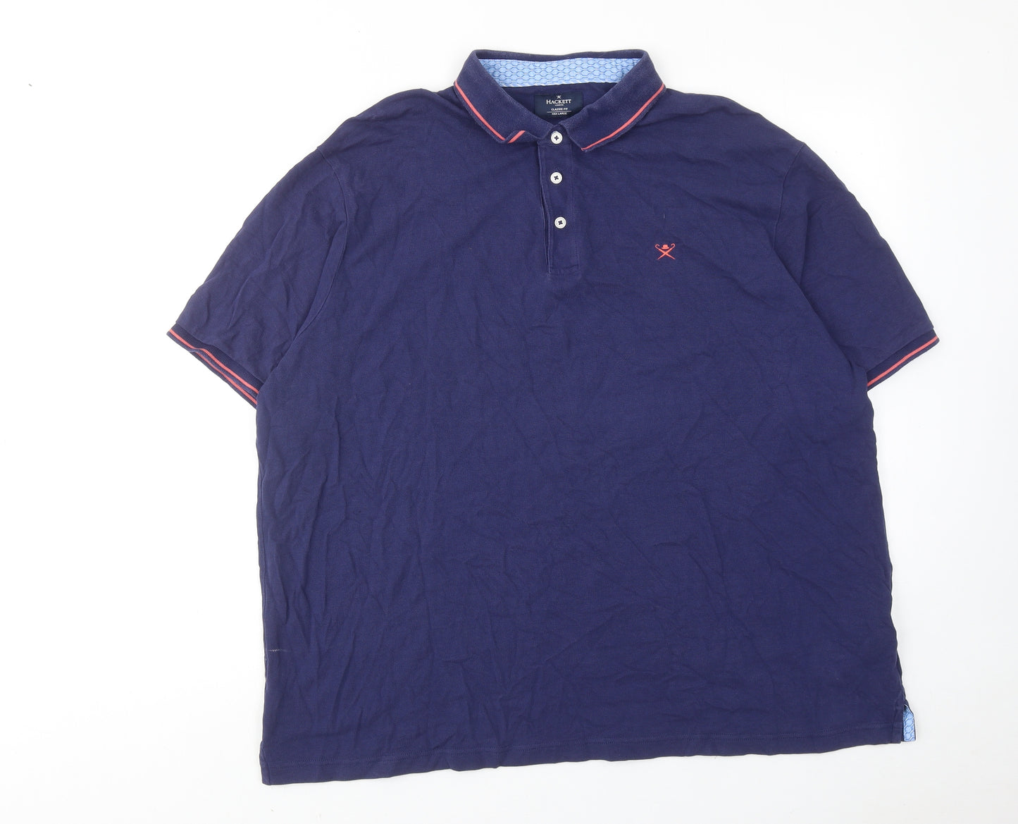 Hackett Mens Blue Cotton Polo Size 3XL Collared Button