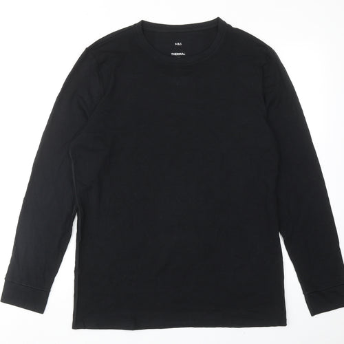 Marks and Spencer Mens Black Polyester T-Shirt Size L Round Neck