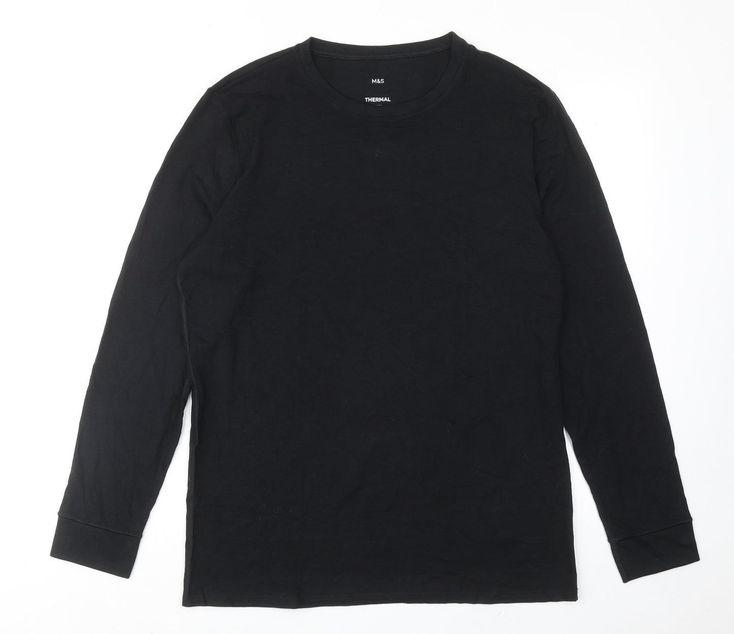 Marks and Spencer Mens Black Polyester T-Shirt Size L Round Neck