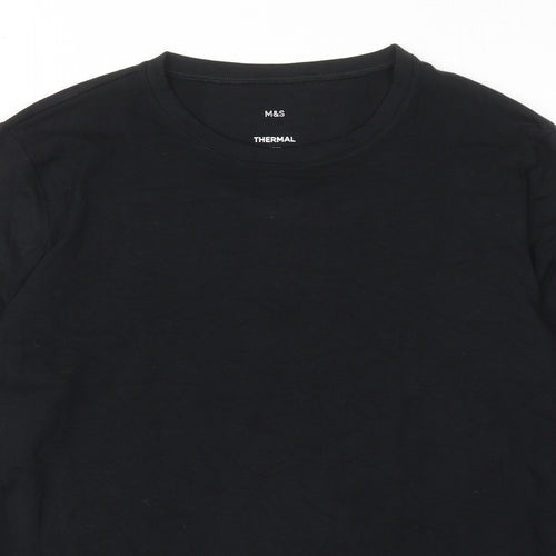 Marks and Spencer Mens Black Polyester T-Shirt Size L Round Neck