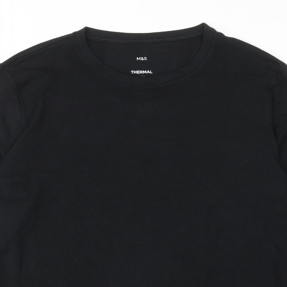 Marks and Spencer Mens Black Polyester T-Shirt Size L Round Neck