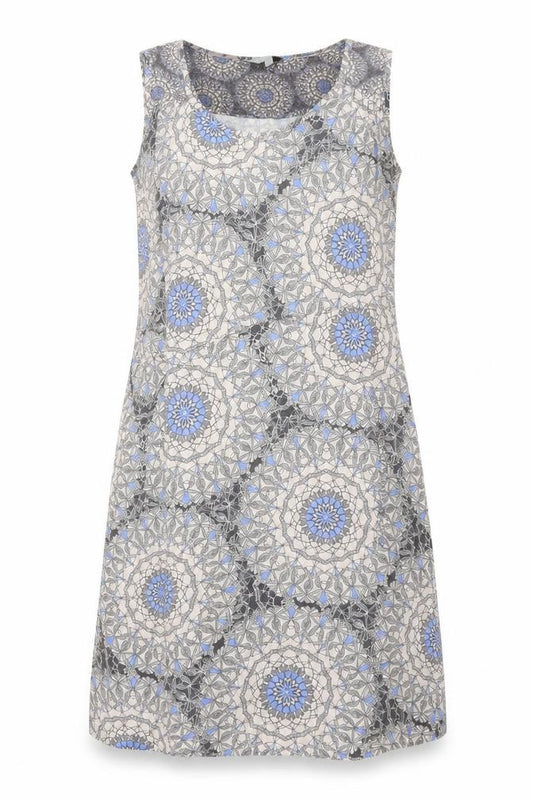 Front view of Per Una women’s multicoloured geometric polyester a-line, size UK 14, round neck pullover