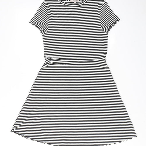 Limited Edition Womens Black Striped Polyester T-Shirt Dress Size 12 Round Neck Pullover