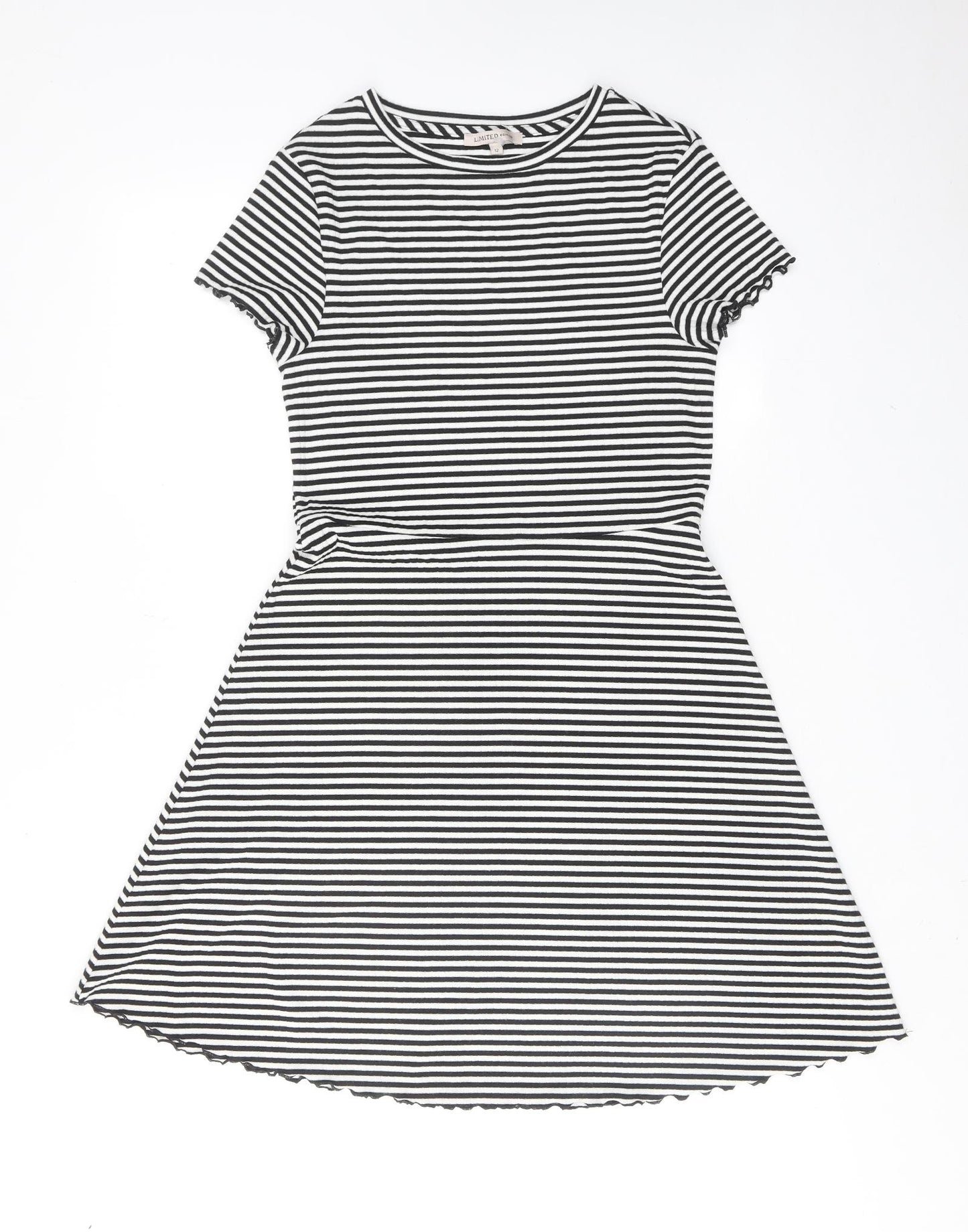 Limited Edition Womens Black Striped Polyester T-Shirt Dress Size 12 Round Neck Pullover