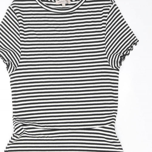 Limited Edition Womens Black Striped Polyester T-Shirt Dress Size 12 Round Neck Pullover