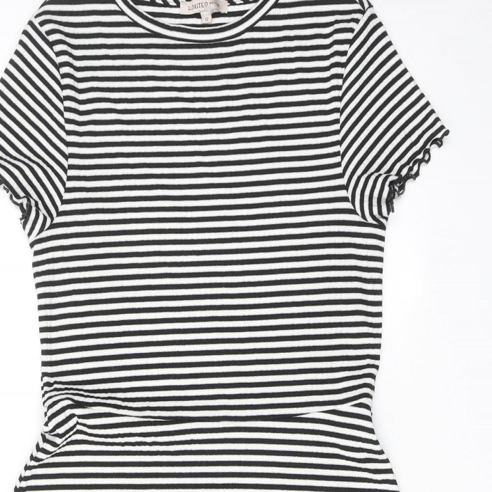 Limited Edition Womens Black Striped Polyester T-Shirt Dress Size 12 Round Neck Pullover