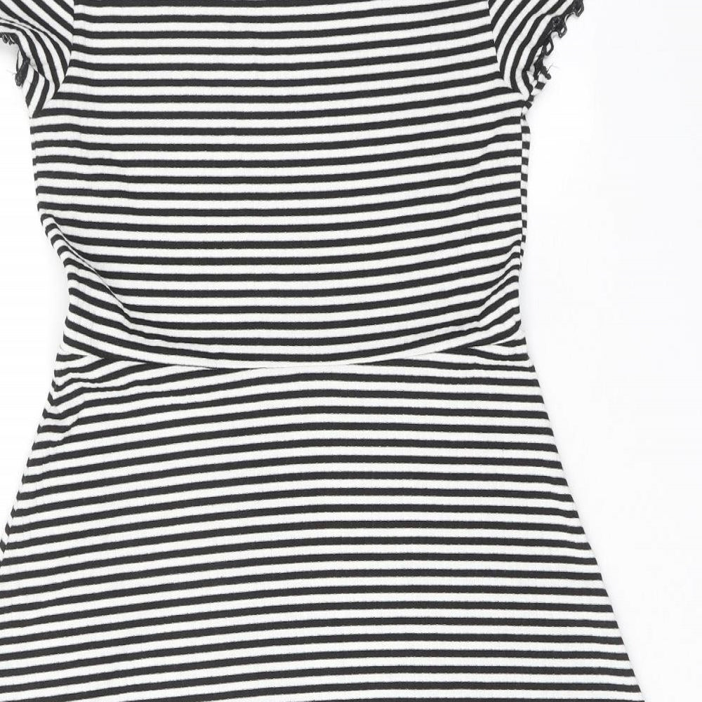 Limited Edition Womens Black Striped Polyester T-Shirt Dress Size 12 Round Neck Pullover