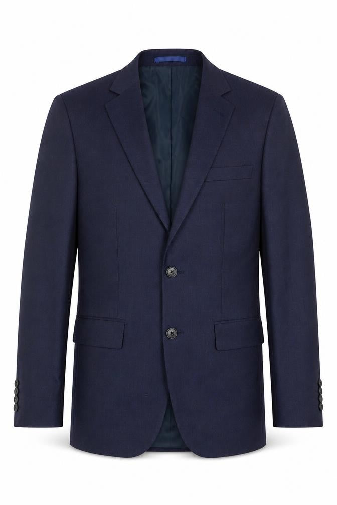 Front view of Marks & Spencer men’s blue polyester jacket suit jacket, size 36, regular