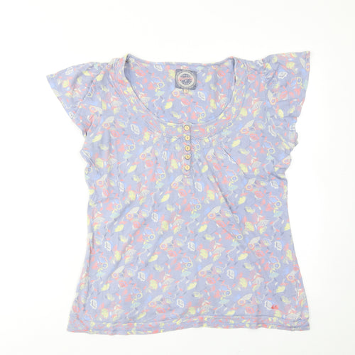 MANTARAY PRODUCTS Womens Blue Geometric Cotton Basic T-Shirt Size 14 Round Neck