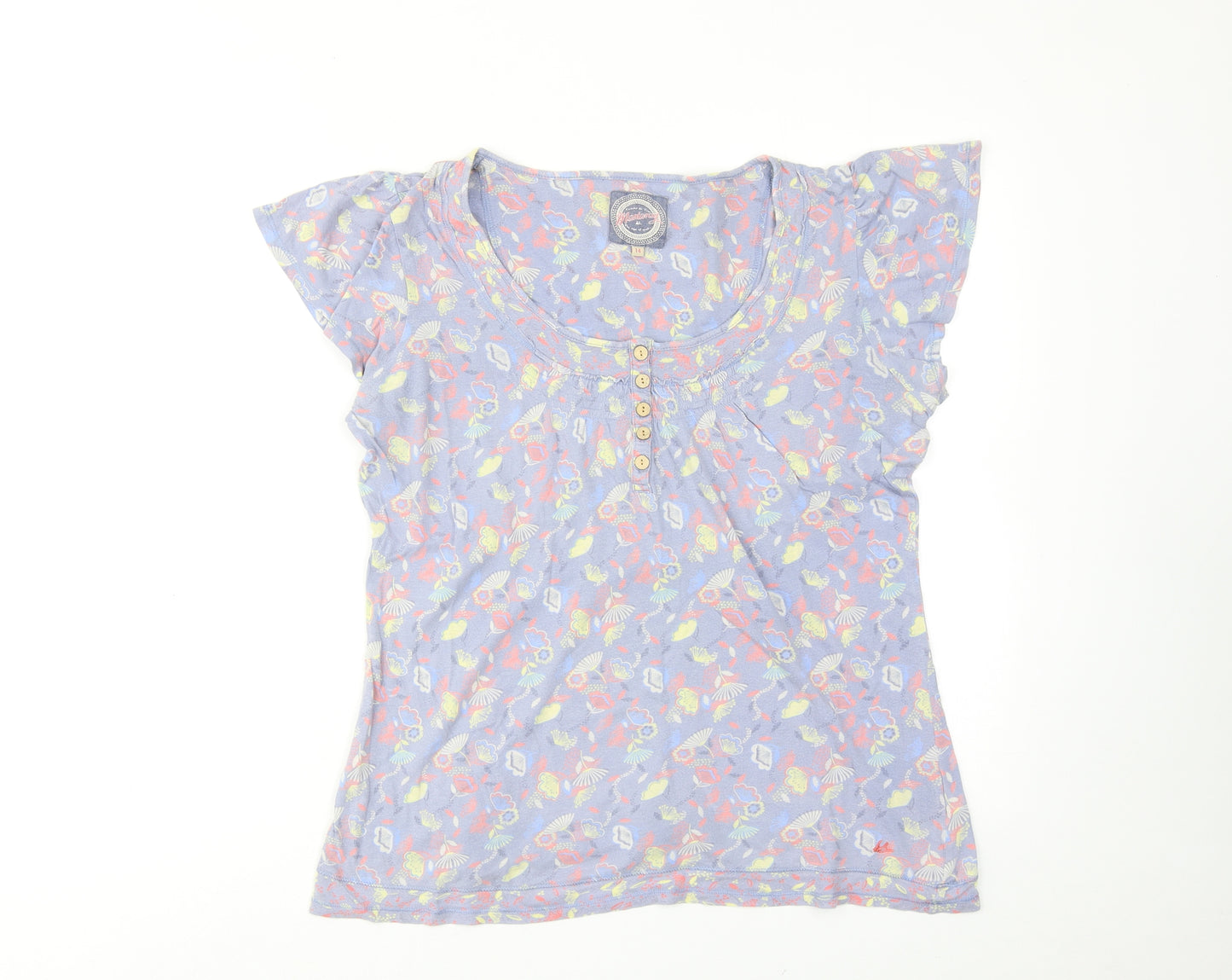 MANTARAY PRODUCTS Womens Blue Geometric Cotton Basic T-Shirt Size 14 Round Neck