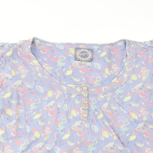 MANTARAY PRODUCTS Womens Blue Geometric Cotton Basic T-Shirt Size 14 Round Neck
