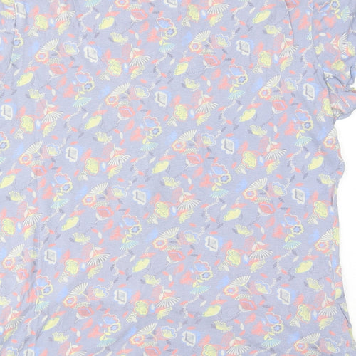 MANTARAY PRODUCTS Womens Blue Geometric Cotton Basic T-Shirt Size 14 Round Neck