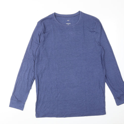 Marks and Spencer Mens Blue Viscose T-Shirt Size L Round Neck
